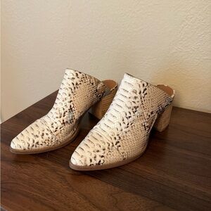 Snakeskin Block Heel Mules